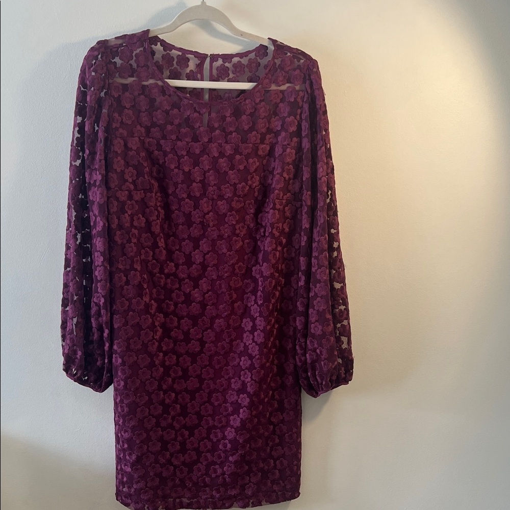 Trina Turk Floral Lace Long Sleeve Dress - Rich Purple